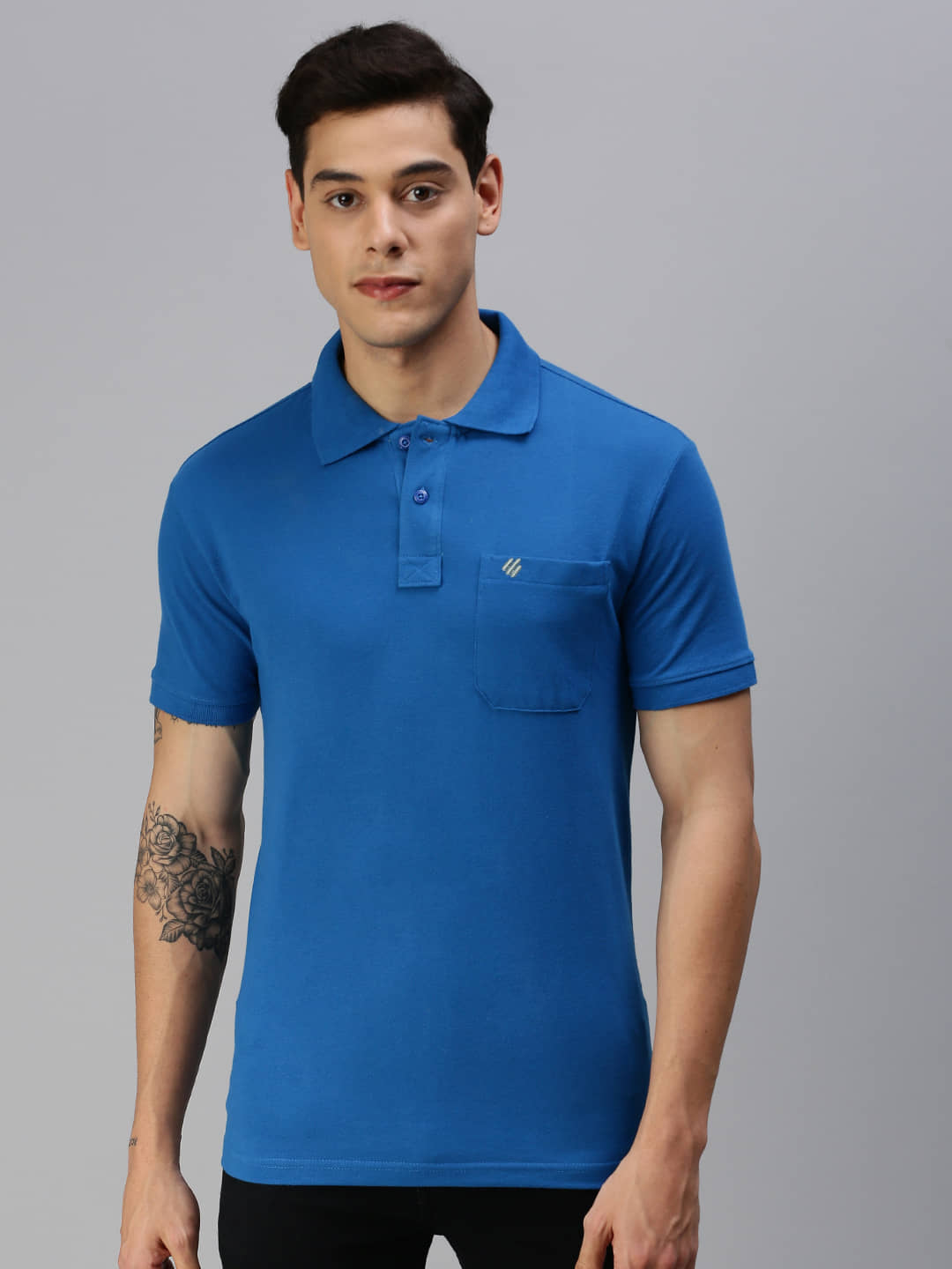 ONN Pack of 1 Cotton Blend Regular Fit Solid Half Sleeves Men's Polo T Shirt ( Blue )