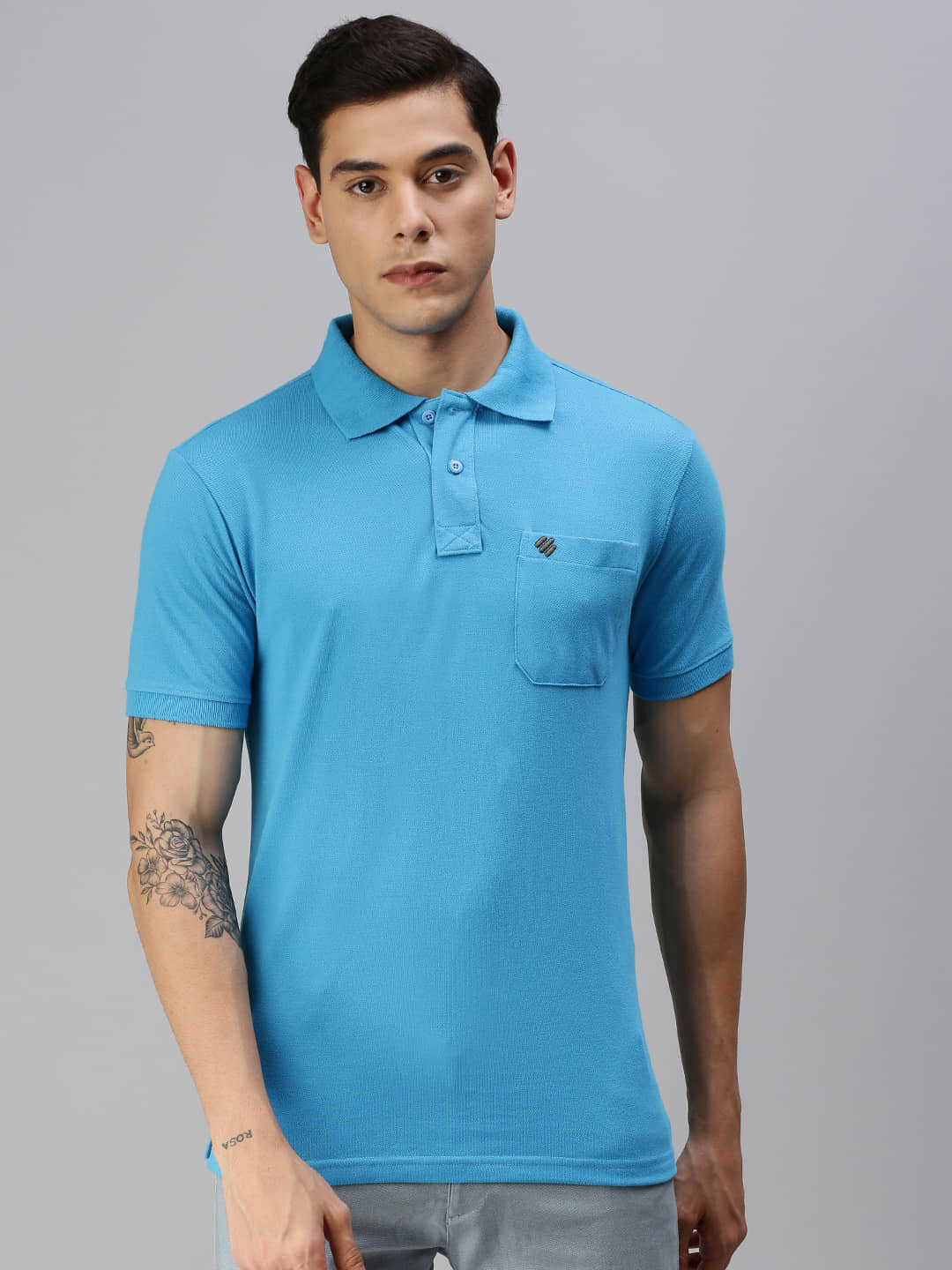 ONN Pack of 1 Cotton Blend Regular Fit Solid Half Sleeves Men's Polo T Shirt ( Blue )