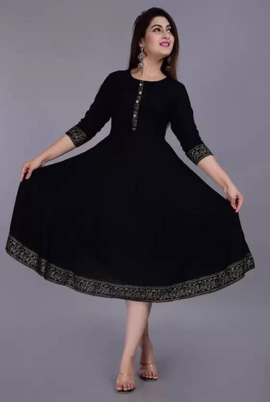 Smien - Olive Rayon Women's Anarkali Kurti ( Pack of 1 ) - Kurtis, Tunics | Buy online on ZillyBuy