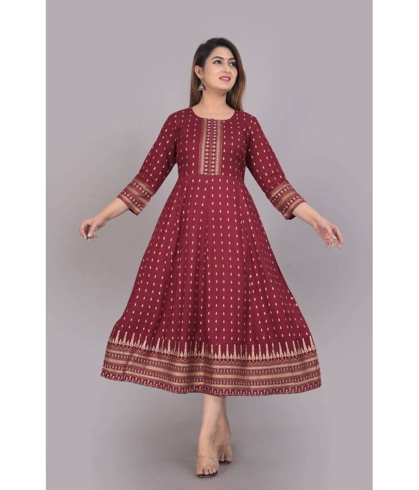 Smien - Maroon Rayon Women's Flared Kurti ( Pack of 1 ) Smien - Maroon Rayon Women's Flared Kurti ( Pack of 1 )