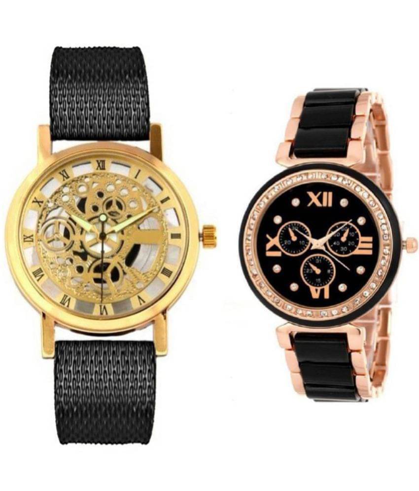     			newmen - Black PU Analog Couple's Watch