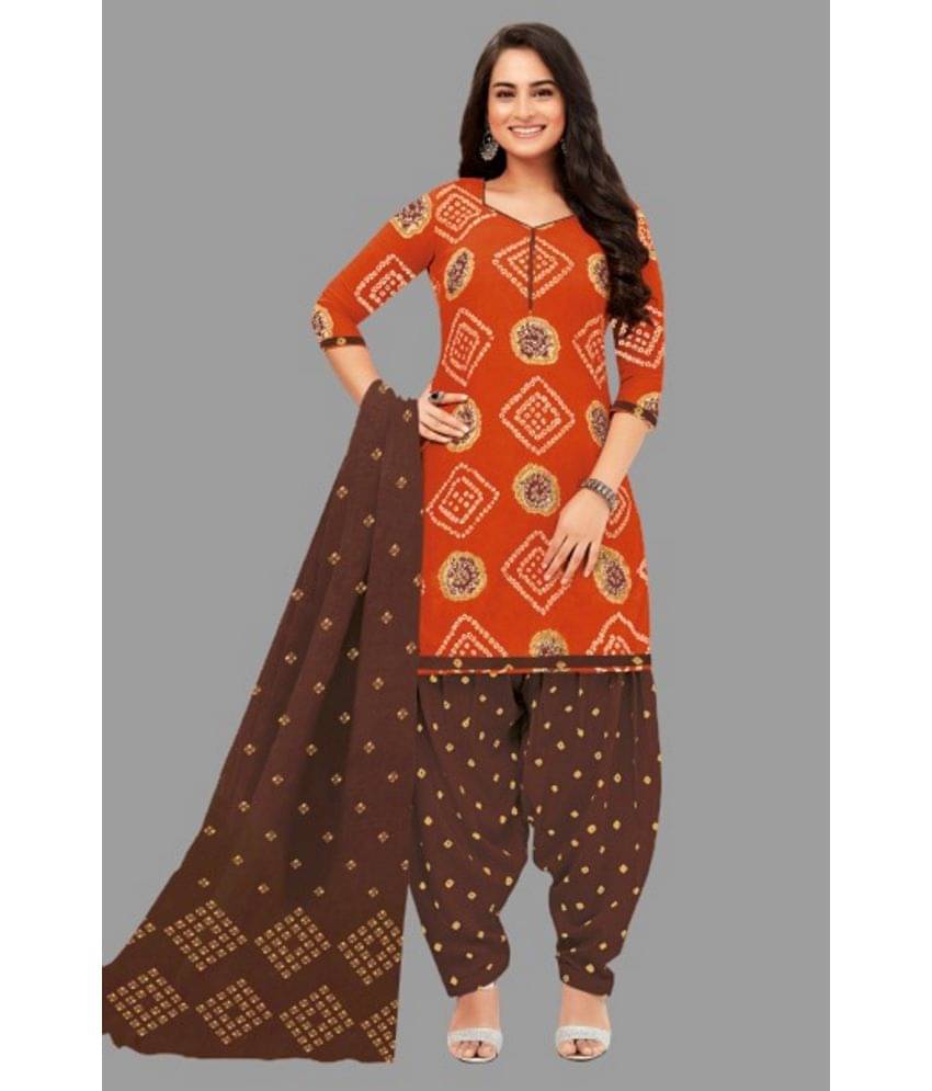     			shree jeenmata collection - Orange Straight Cotton Women's Stitched Salwar Suit ( Pack of 1 )