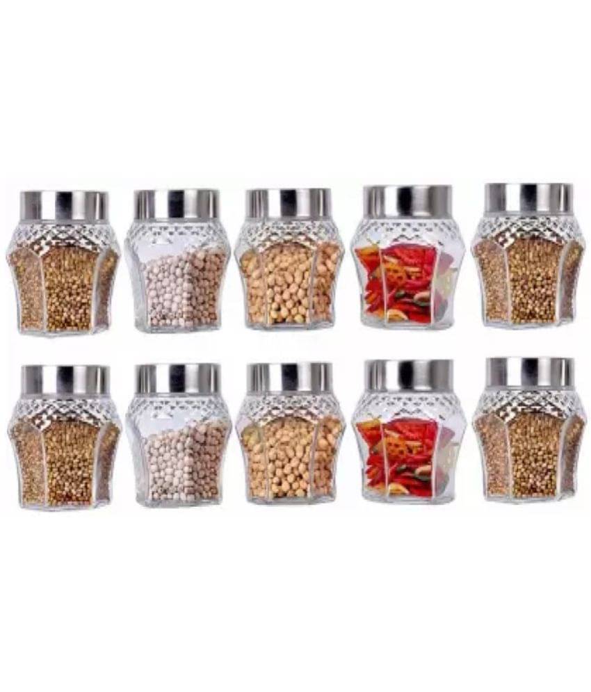     			skwaion - Silver Glass Spice Container ( Set of 10 ) - 350 ml