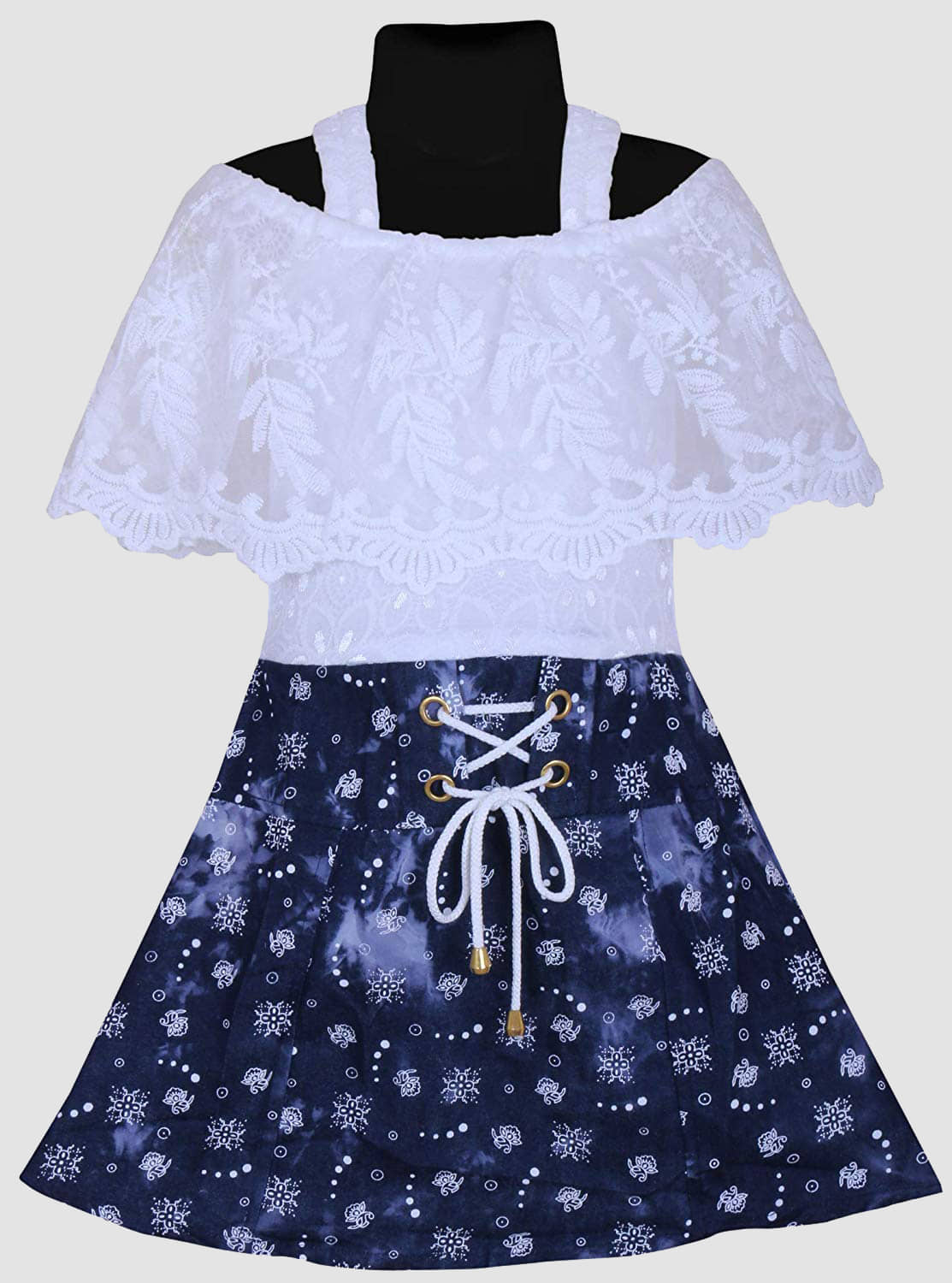 9stiches - White Denim Girls Frock ( Pack of 1 )