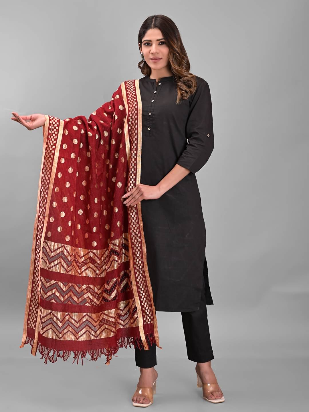     			Apratim - Maroon Silk Women's Dupatta - ( Pack of 1 )