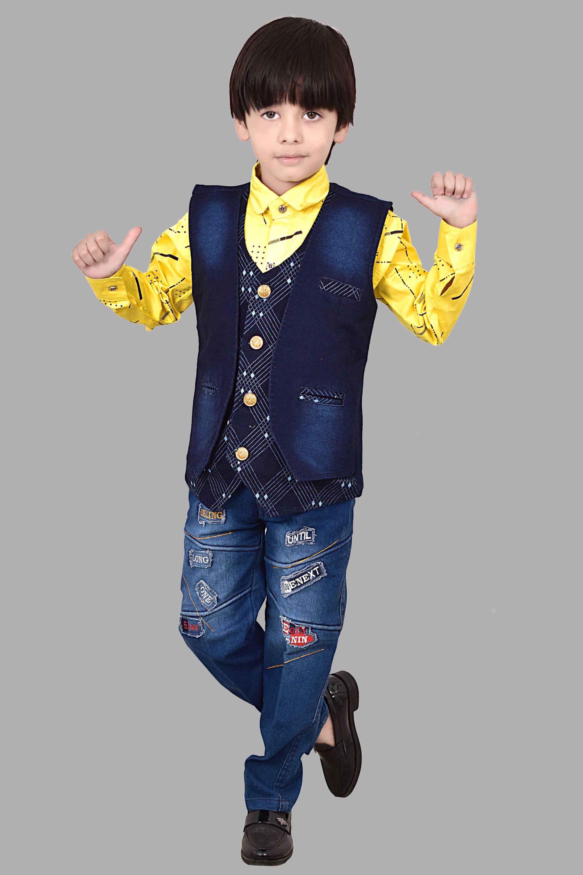     			Arshia Fashions Pack of 1 Boys Denim Shirt & Jeans Set ( Yellow )