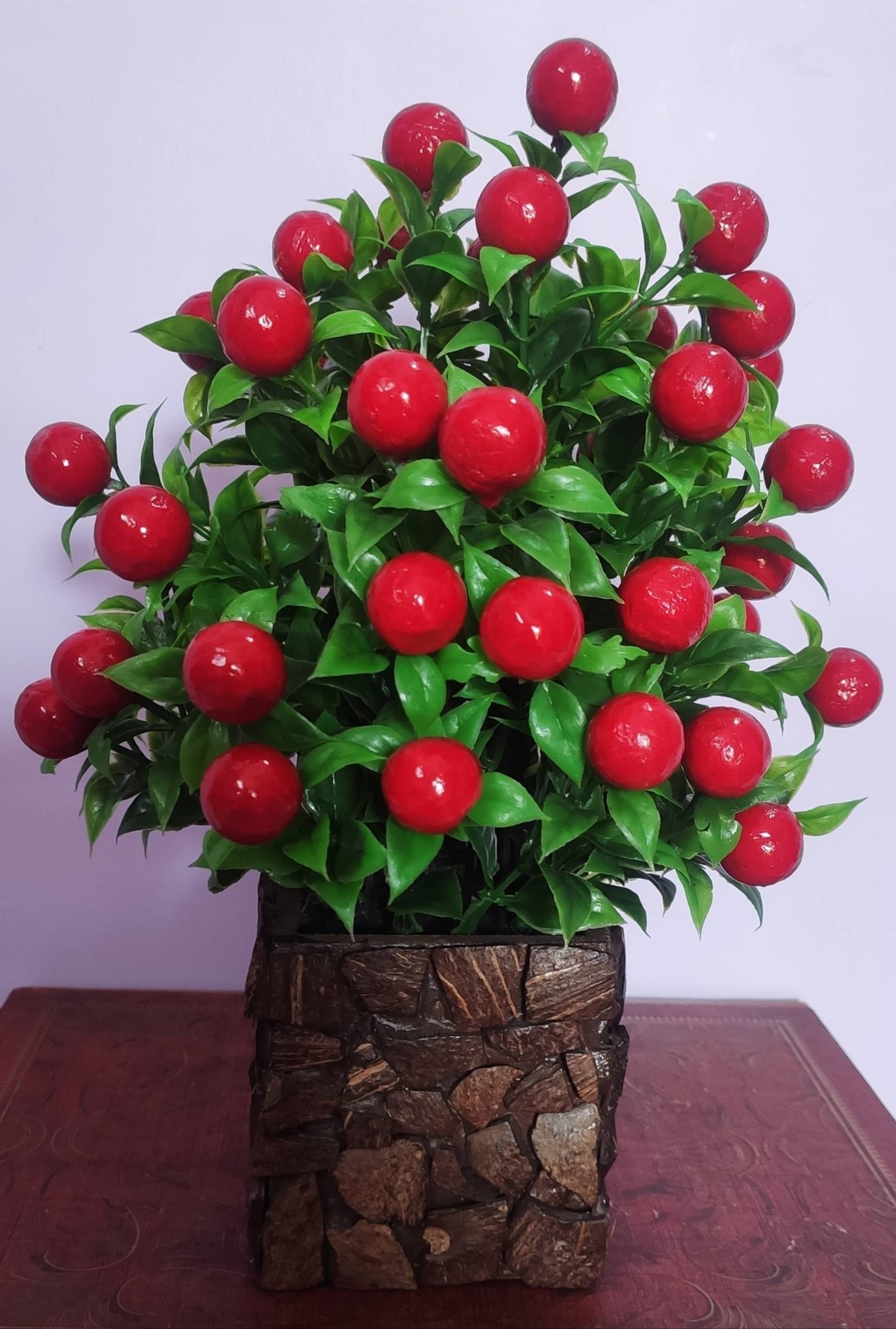     			BAARIG - Red Cherry Blossom Artificial Flowers With Pot ( Pack of 1 )
