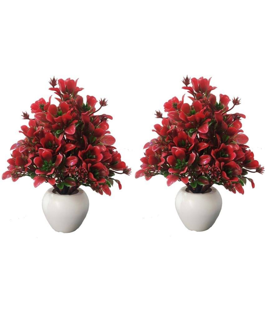     			BAARIG - Red Wild Artificial Flowers With Pot ( Pack of 2 )