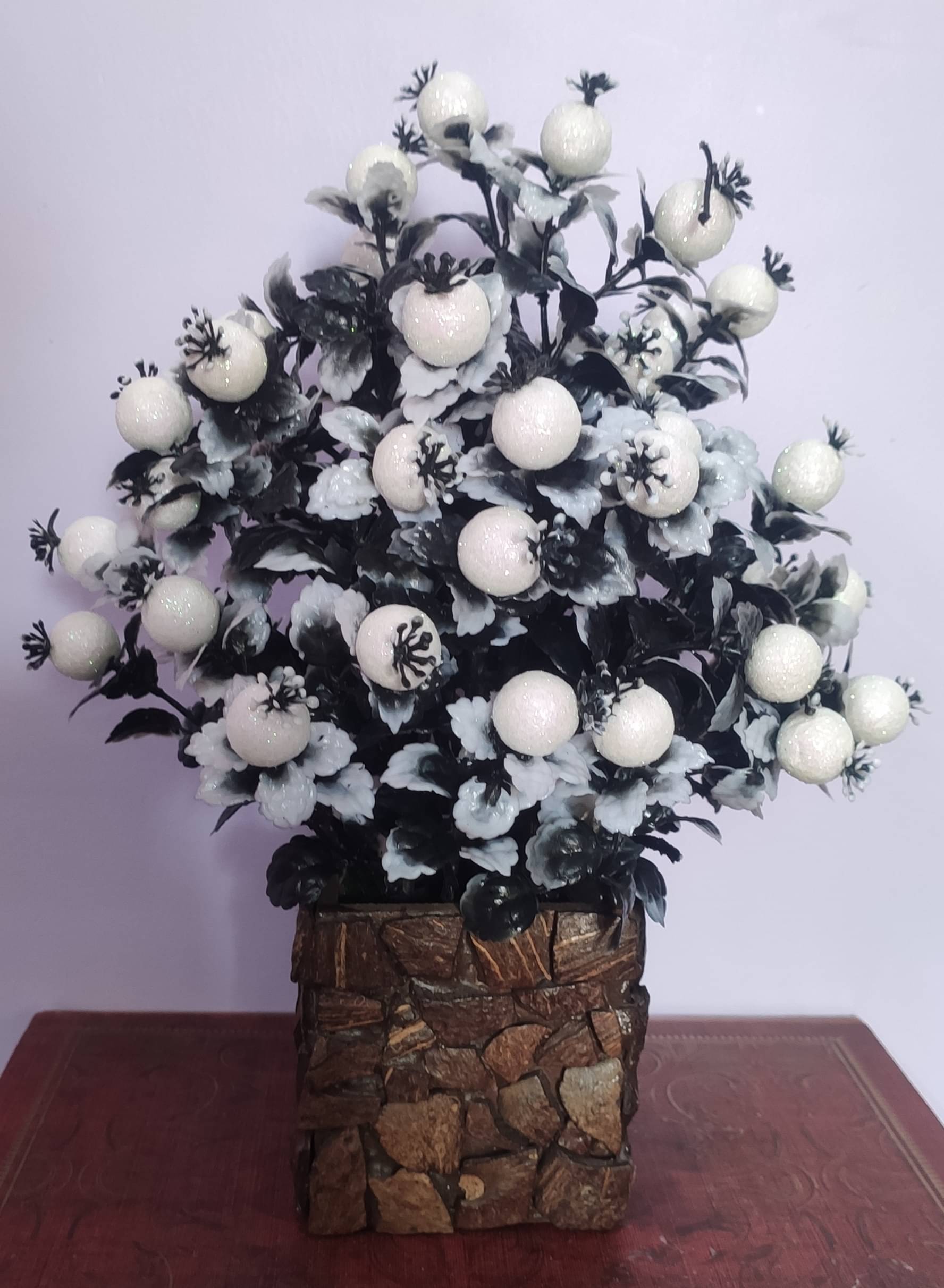     			BAARIG - White Cherry Blossom Artificial Flowers With Pot ( Pack of 1 )