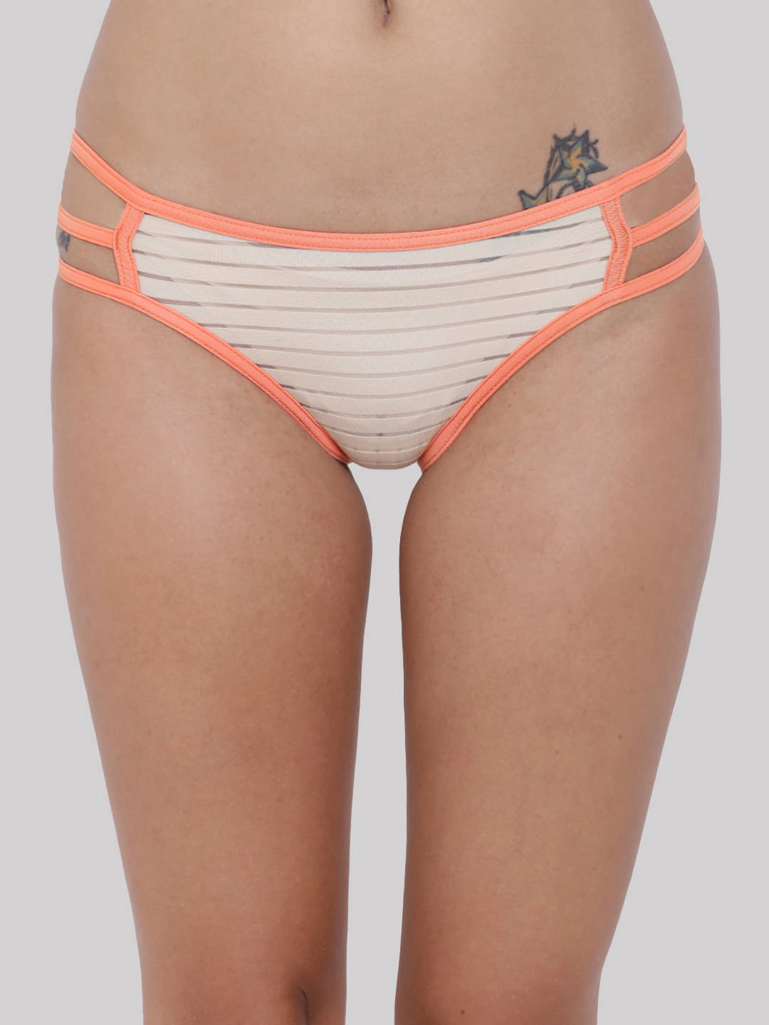    			BASIICS By La Intimo Polyester Striped Women's Bikini ( Beige ) BCPBK04