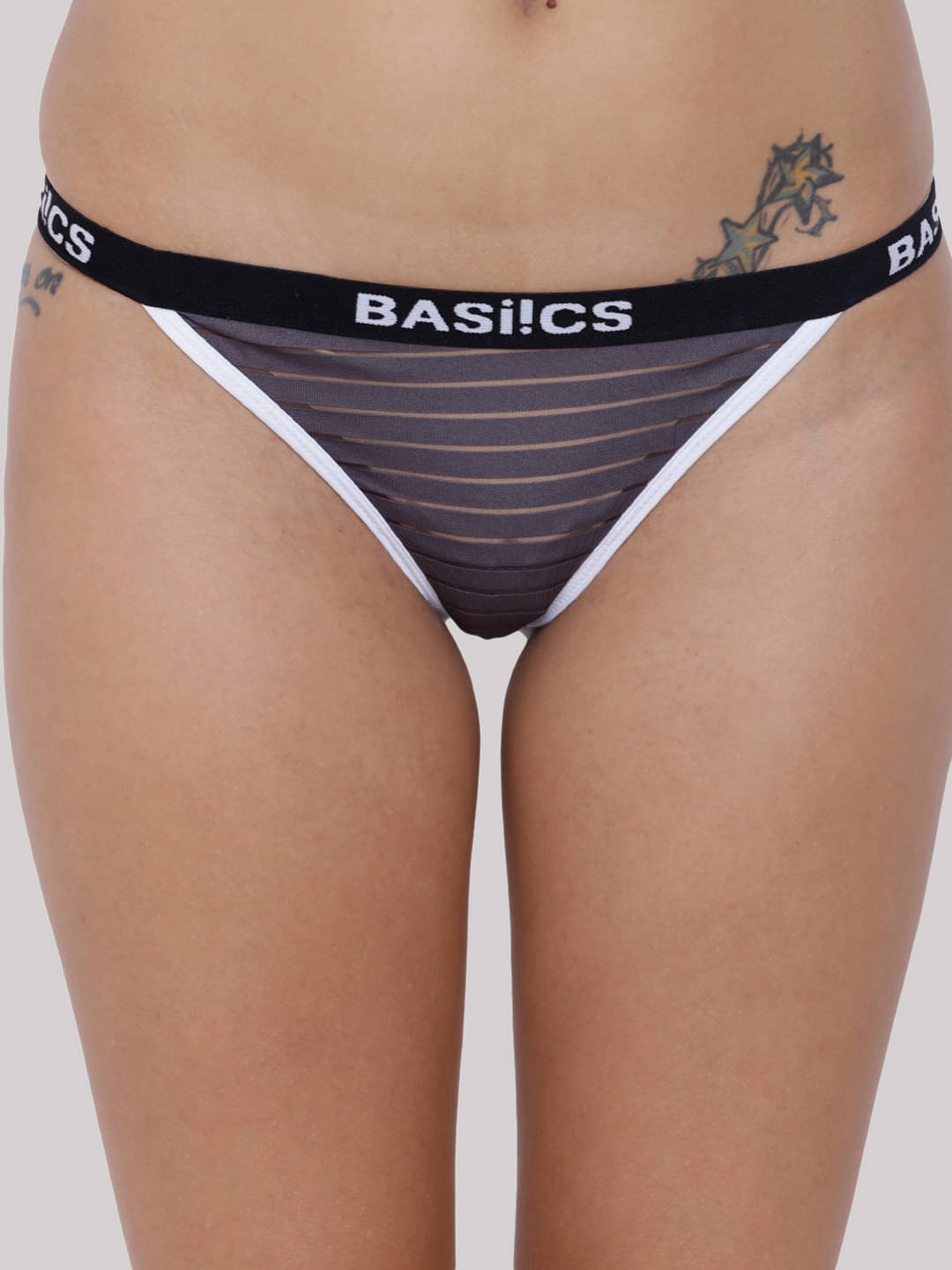 BASIICS By La Intimo Polyester Striped Women's Crotchless ( Charcoal ) BCPTH01 BASIICS By La Intimo Polyester Striped Women's Crotchless ( Charcoal ) BCPTH01