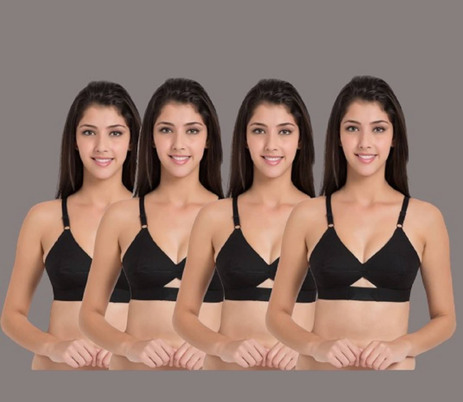 Desiprime - Black Cotton Non Padded Women's Everyday Bra ( Pack of 4 )