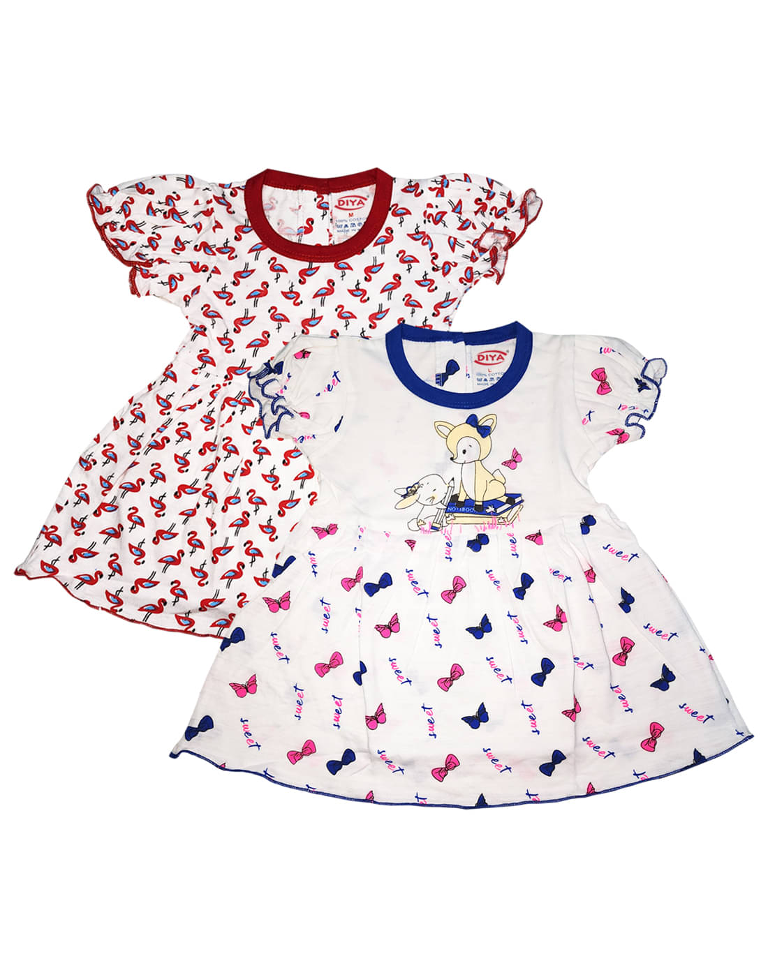     			Diya Pack of 2 Baby Girls Cotton Frock ( Red & Blue )