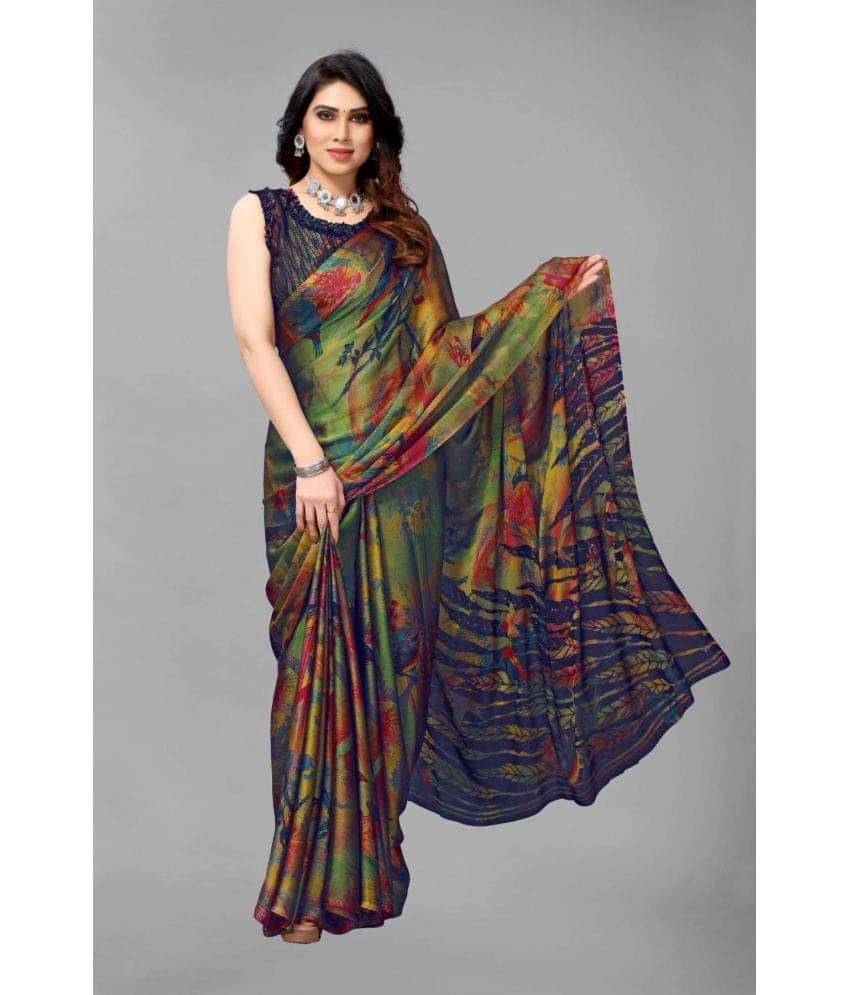     			FABMORA Chiffon Printed Saree With Unstitched Blouse Piece ( Green )