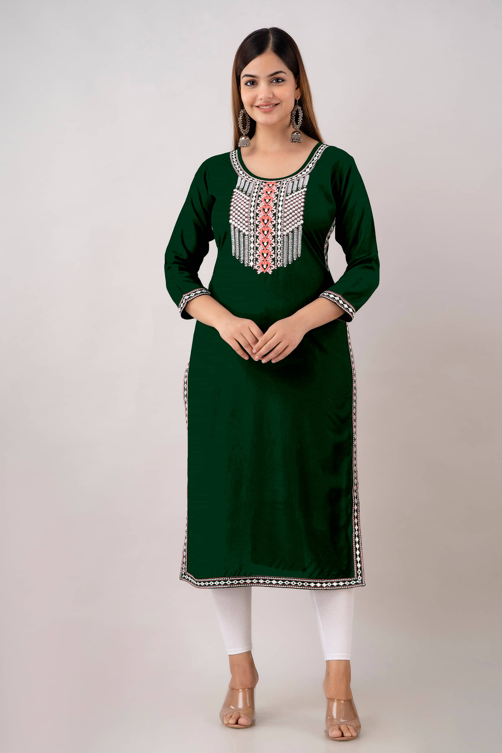 Kapadia - Green Rayon Women's Straight Kurti ( Pack of 1 ) - Kurtis, Tunics | Buy online on ZillyBuy