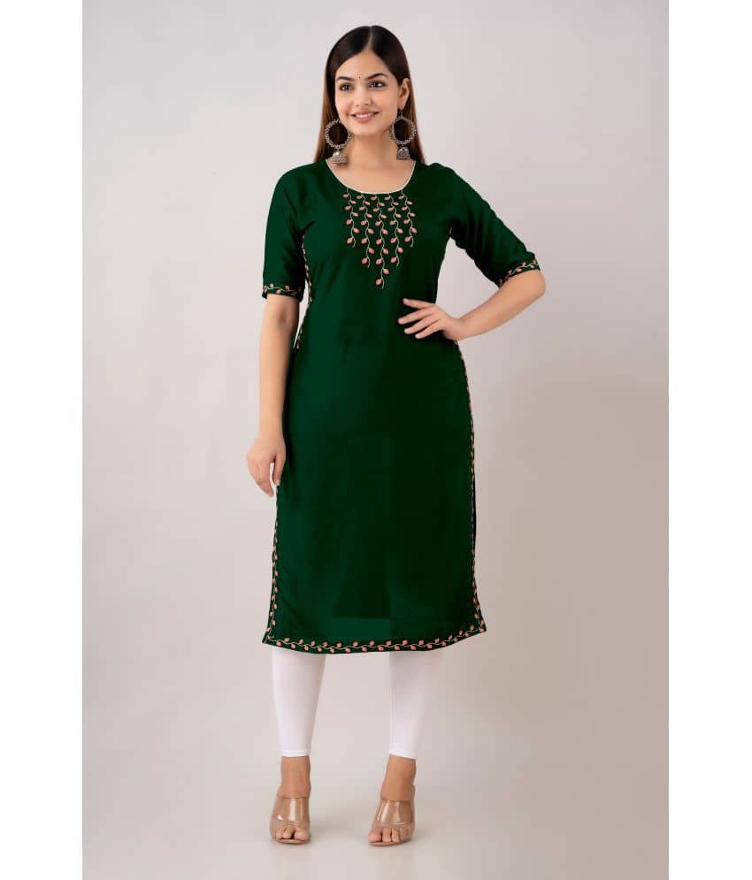Kapadia - Green Rayon Women's Straight Kurti ( Pack of 1 ) - Kurtis, Tunics | Buy online on ZillyBuy