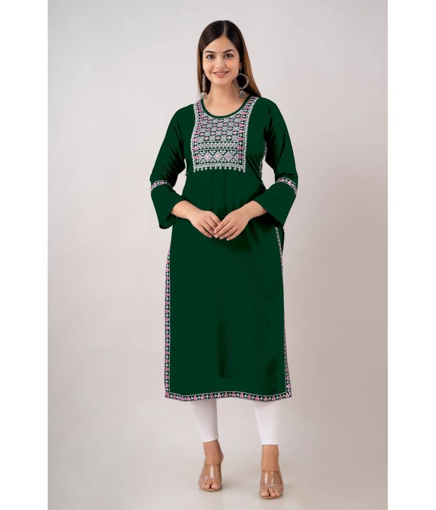Kapadia - Green Rayon Women's Straight Kurti ( Pack of 1 ) - Kurtis, Tunics | Buy online on ZillyBuy
