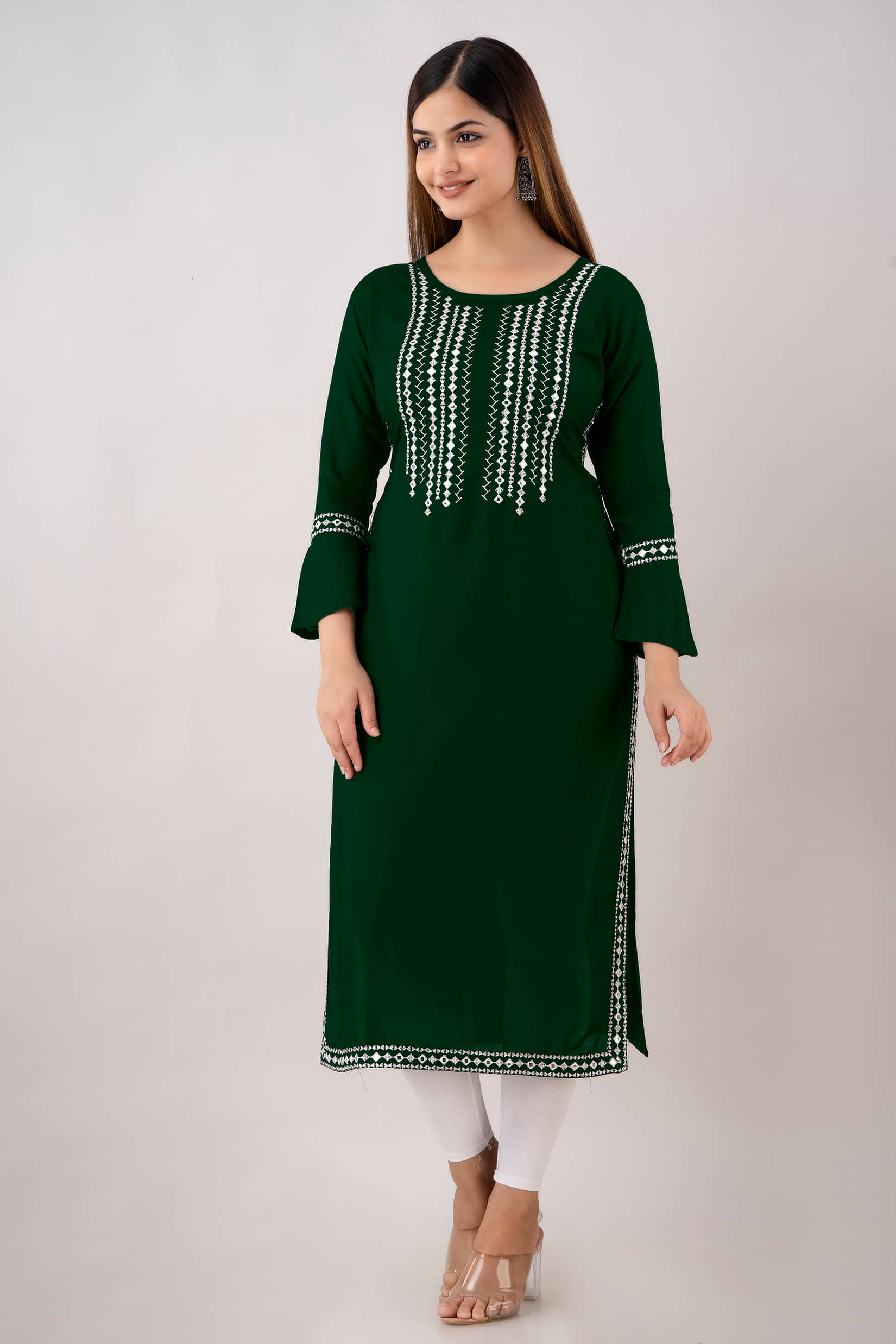 Kapadia - Green Rayon Women's Straight Kurti ( Pack of 1 ) - Kurtis, Tunics | Buy online on ZillyBuy