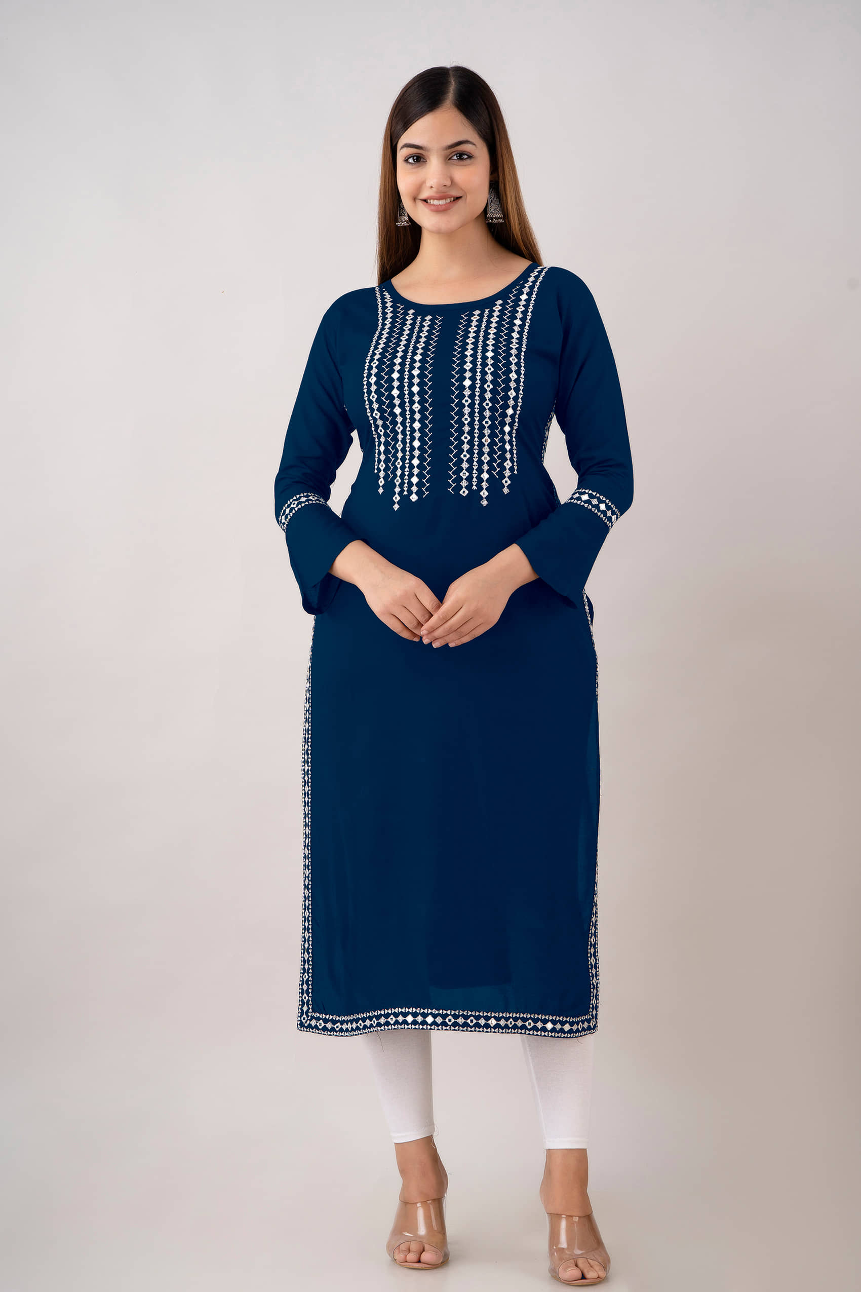 Kapadia - Navy Rayon Women's Straight Kurti ( Pack of 1 ) - Kurtis, Tunics | Buy online on ZillyBuy