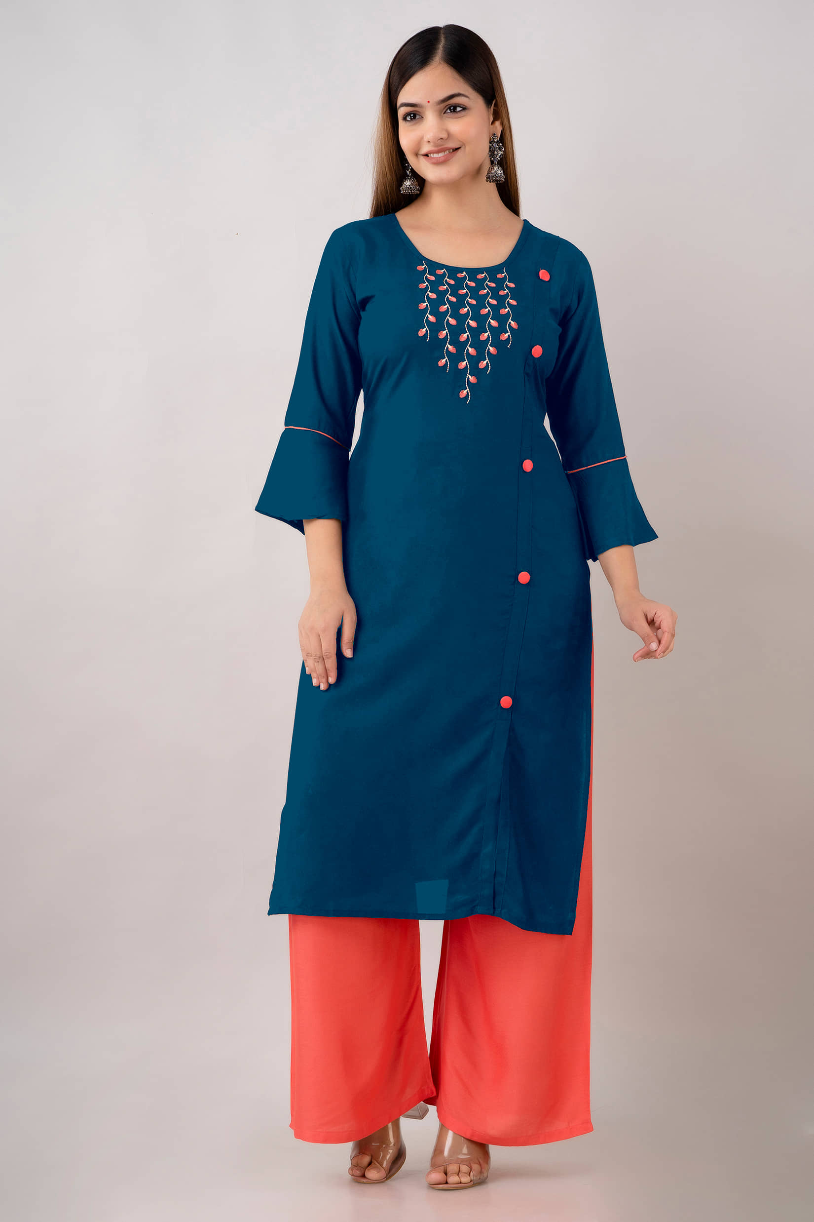 Kapadia - Teal Rayon Women's Straight Kurti ( Pack of 1 ) - Kurtis, Tunics | Buy online on ZillyBuy