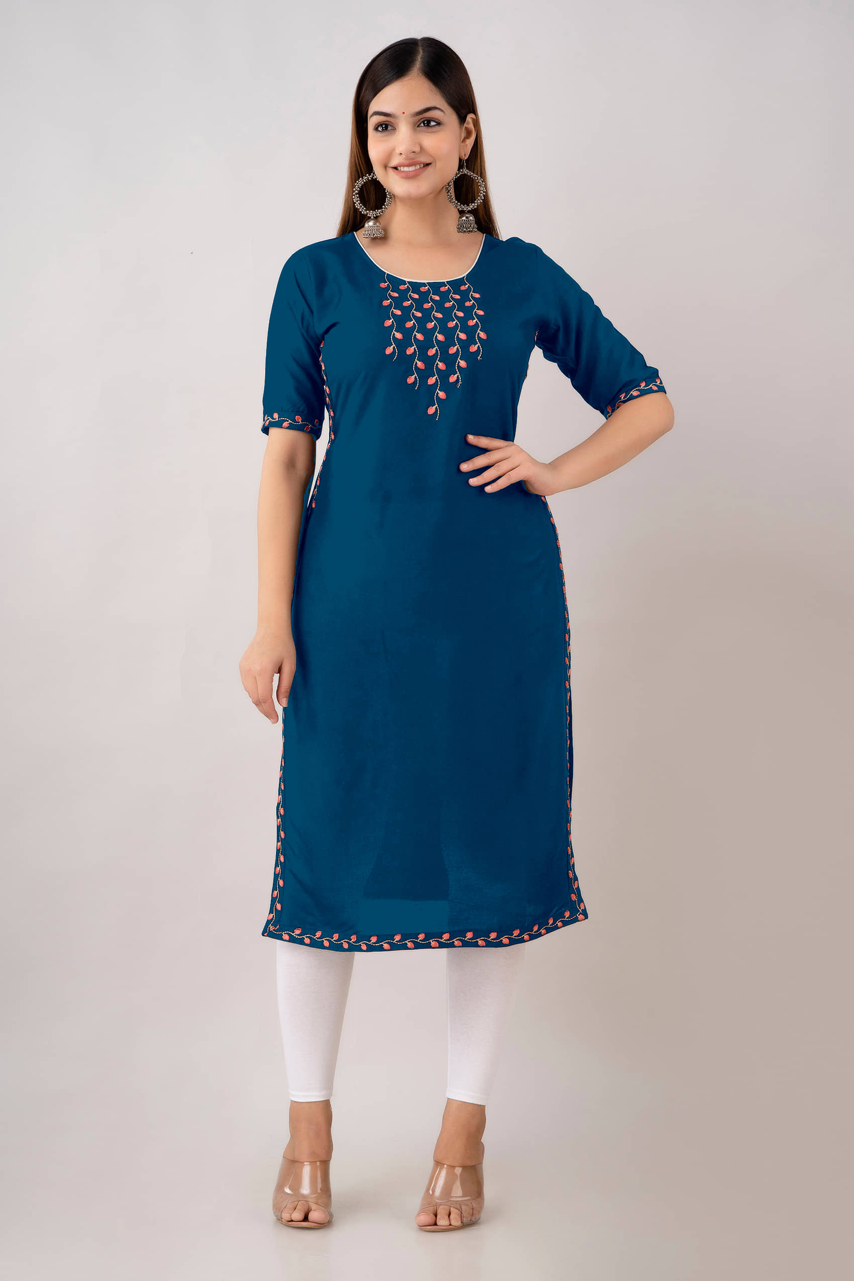 Kapadia - Teal Rayon Women's Straight Kurti ( Pack of 1 ) - Kurtis, Tunics | Buy online on ZillyBuy