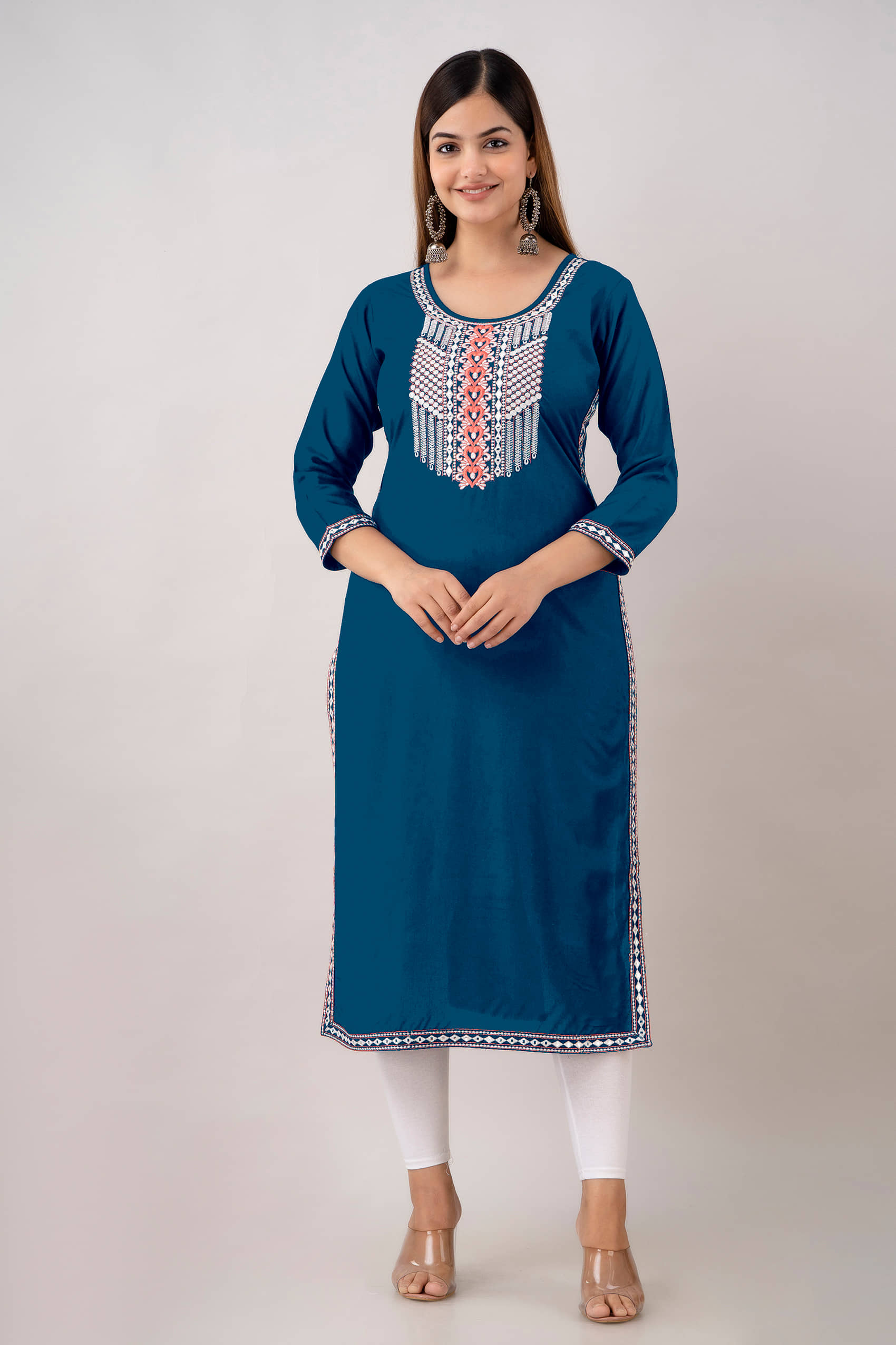 Kapadia - Teal Rayon Women's Straight Kurti ( Pack of 1 ) - Kurtis, Tunics | Buy online on ZillyBuy