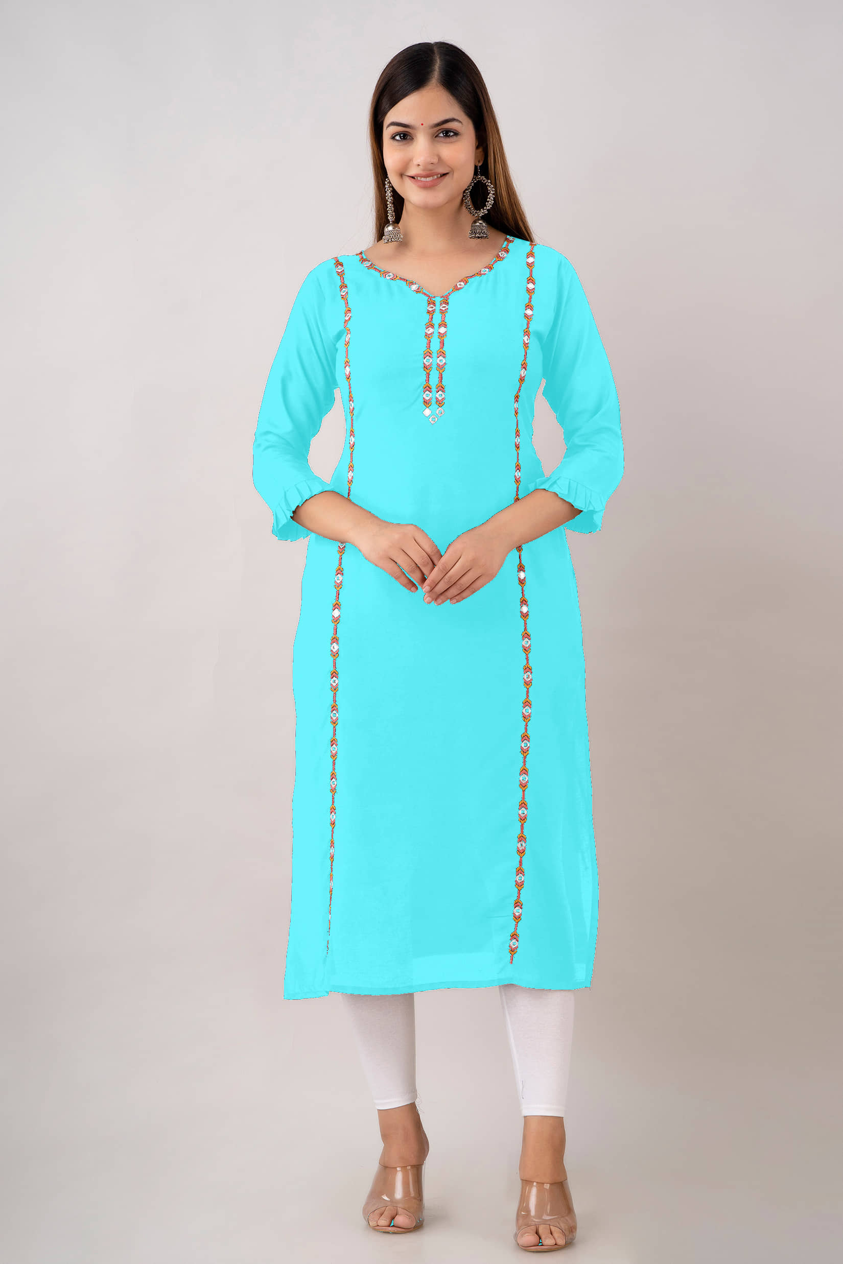 Kapadia - Turquoise Rayon Women's Straight Kurti ( Pack of 1 ) - Kurtis, Tunics | Buy online on ZillyBuy