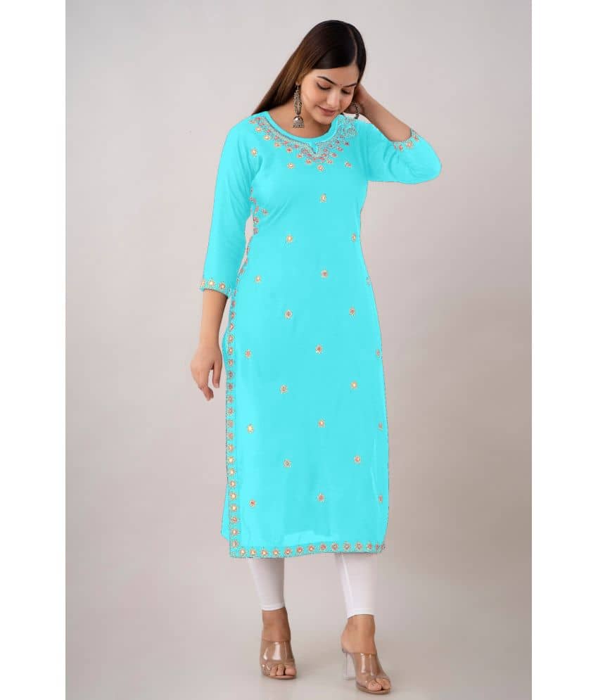 Kapadia - Turquoise Rayon Women's Straight Kurti ( Pack of 1 ) - Kurtis, Tunics | Buy online on ZillyBuy