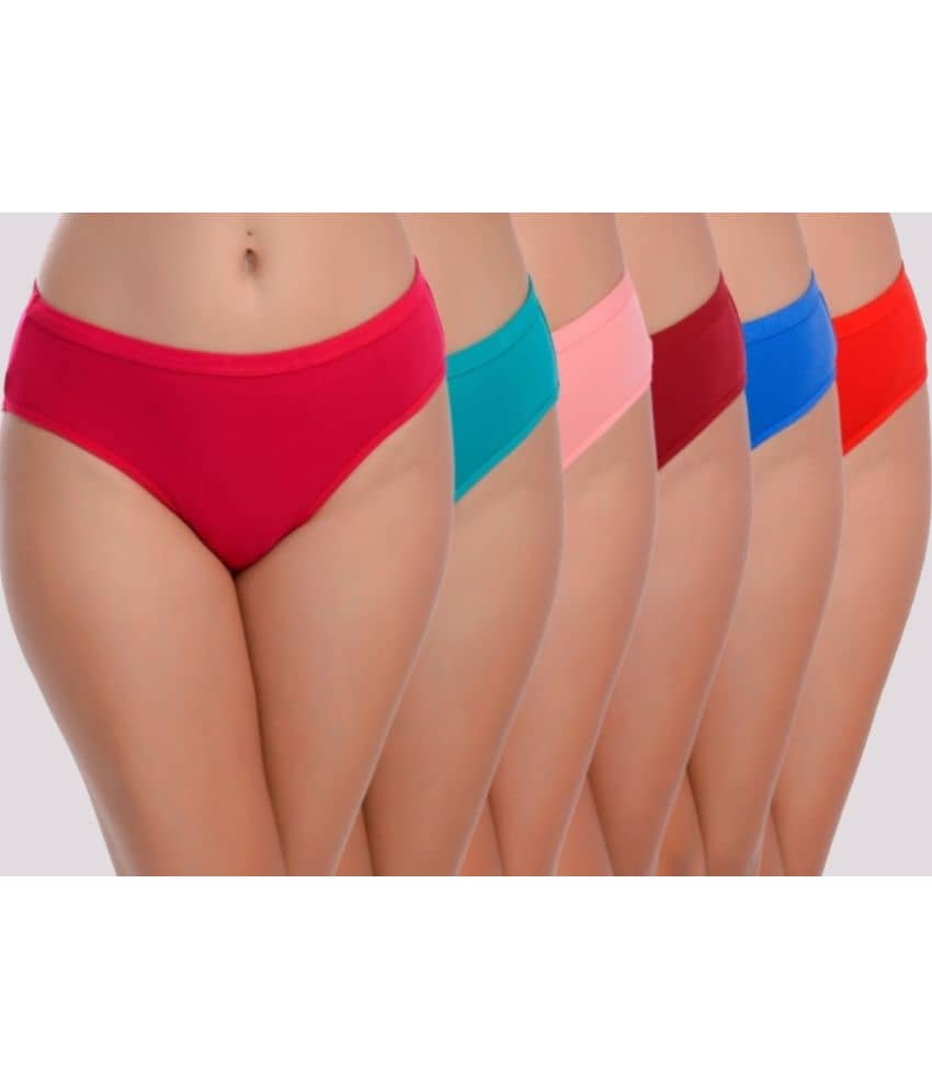 Kiran Enterprises Pack of 6 Cotton Solid Women's Hipster ( Multicolor )