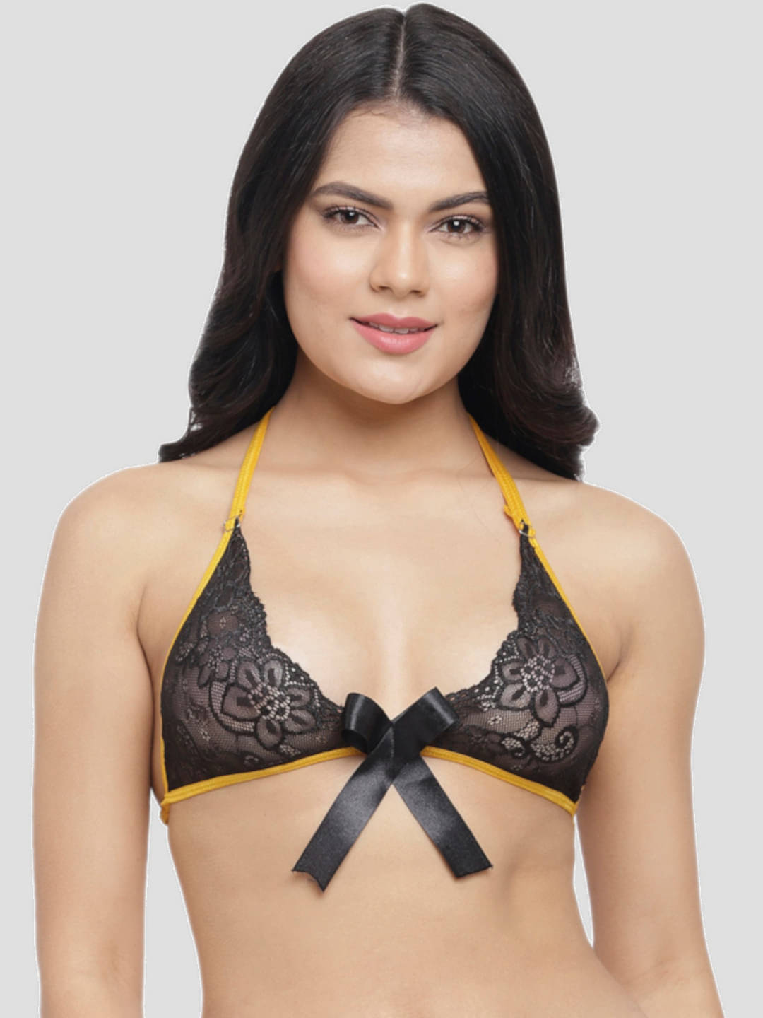    			N-Gal Nylon Non Padded Women's Bralette Bra ( Black )