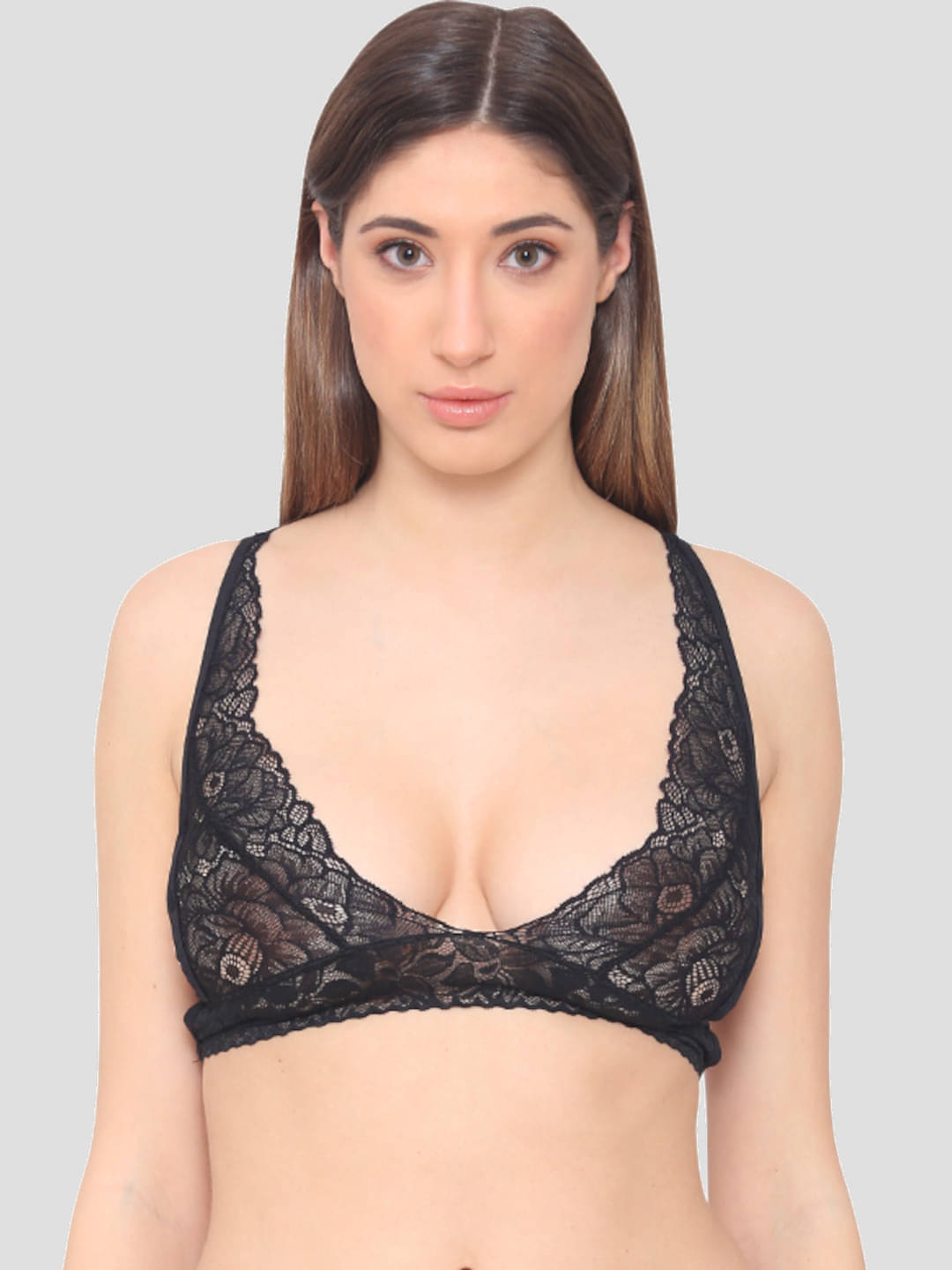 N-Gal Nylon Non Padded Women's Bralette Bra ( Black ) N-Gal Nylon Non Padded Women's Bralette Bra ( Black )