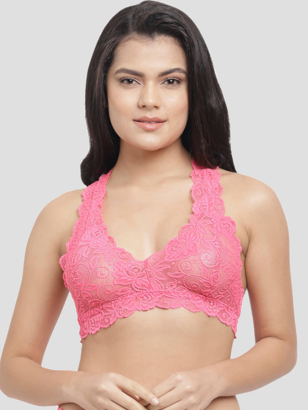     			N-Gal Nylon Non Padded Women's Bralette Bra ( Pink )