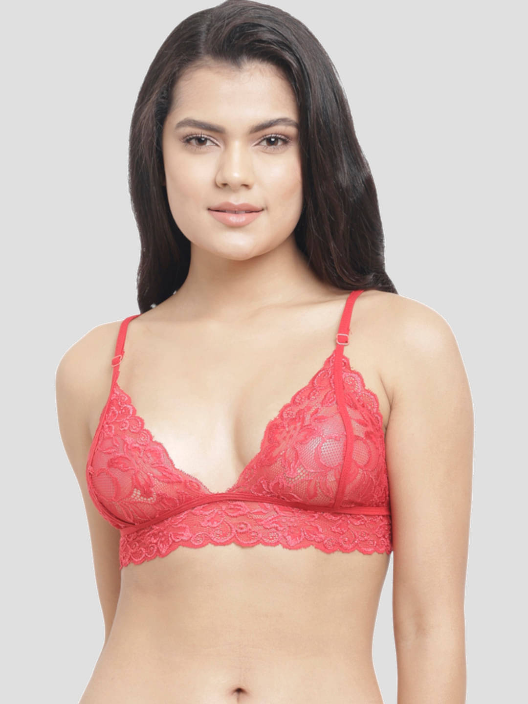 N-Gal Nylon Non Padded Women's Bralette Bra ( Red ) N-Gal Nylon Non Padded Women's Bralette Bra ( Red )