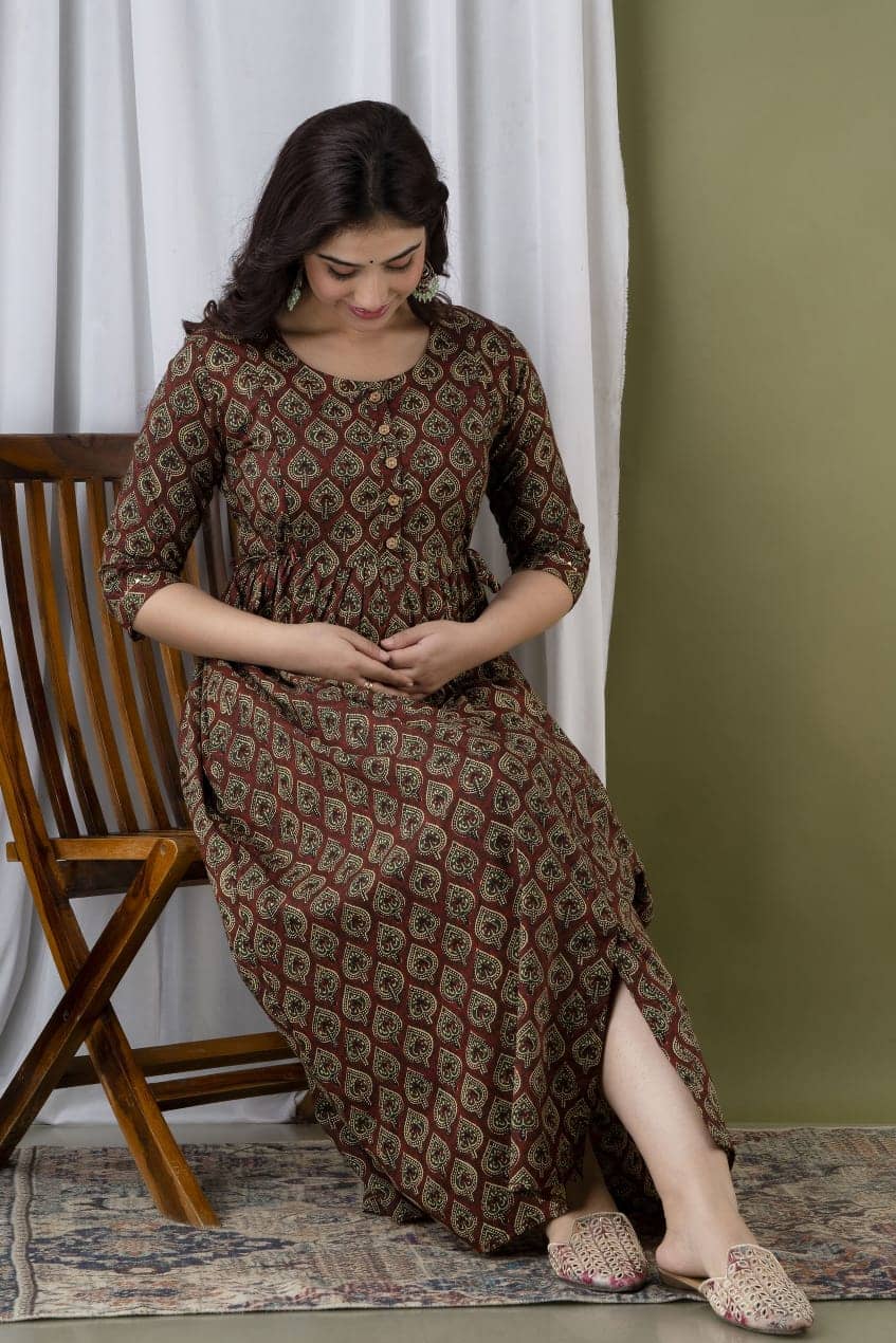Nevisha Style Brown Cotton Maternity Kurta