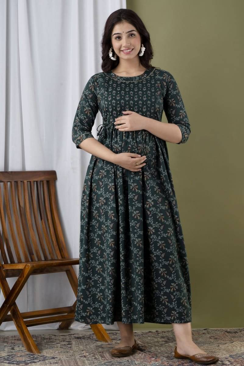 Nevisha Style Green Cotton Maternity Kurta Nevisha Style Green Cotton Maternity Kurta
