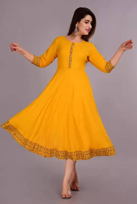 SIPET - Yellow Rayon Women's Anarkali Kurti ( Pack of 1 ) SIPET - Yellow Rayon Women's Anarkali Kurti ( Pack of 1 )