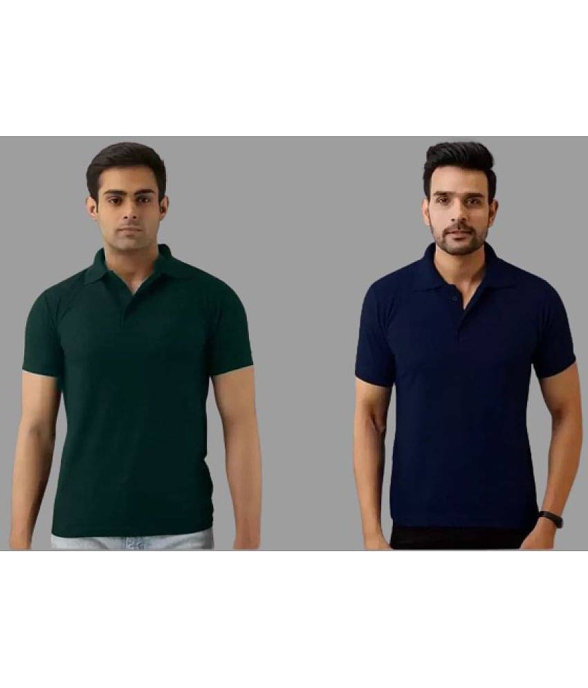 SKYRISE Pack of 2 Cotton Blend Slim Fit Solid Half Sleeves Men's Polo T Shirt ( Multicolor )