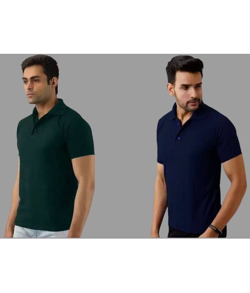SKYRISE Pack of 2 Cotton Blend Slim Fit Solid Half Sleeves Men's Polo T Shirt ( Multicolor )