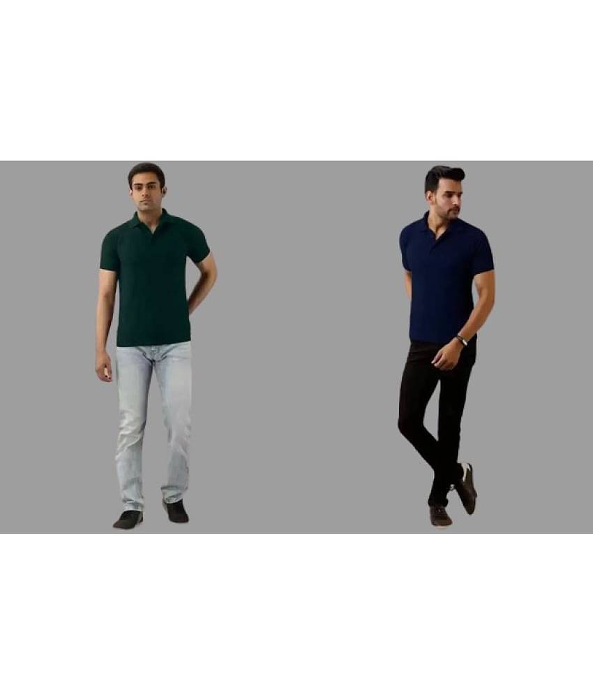 SKYRISE Pack of 2 Cotton Blend Slim Fit Solid Half Sleeves Men's Polo T Shirt ( Multicolor )