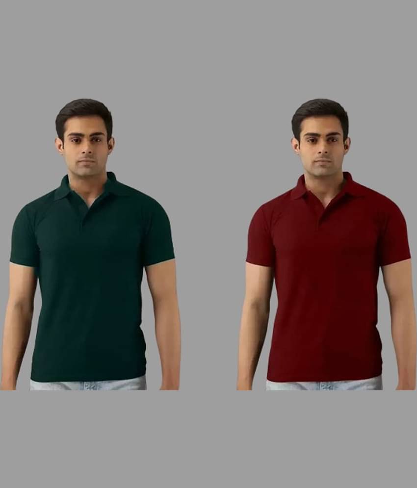 SKYRISE Pack of 2 Cotton Blend Slim Fit Solid Half Sleeves Men's Polo T Shirt ( Multicolor )
