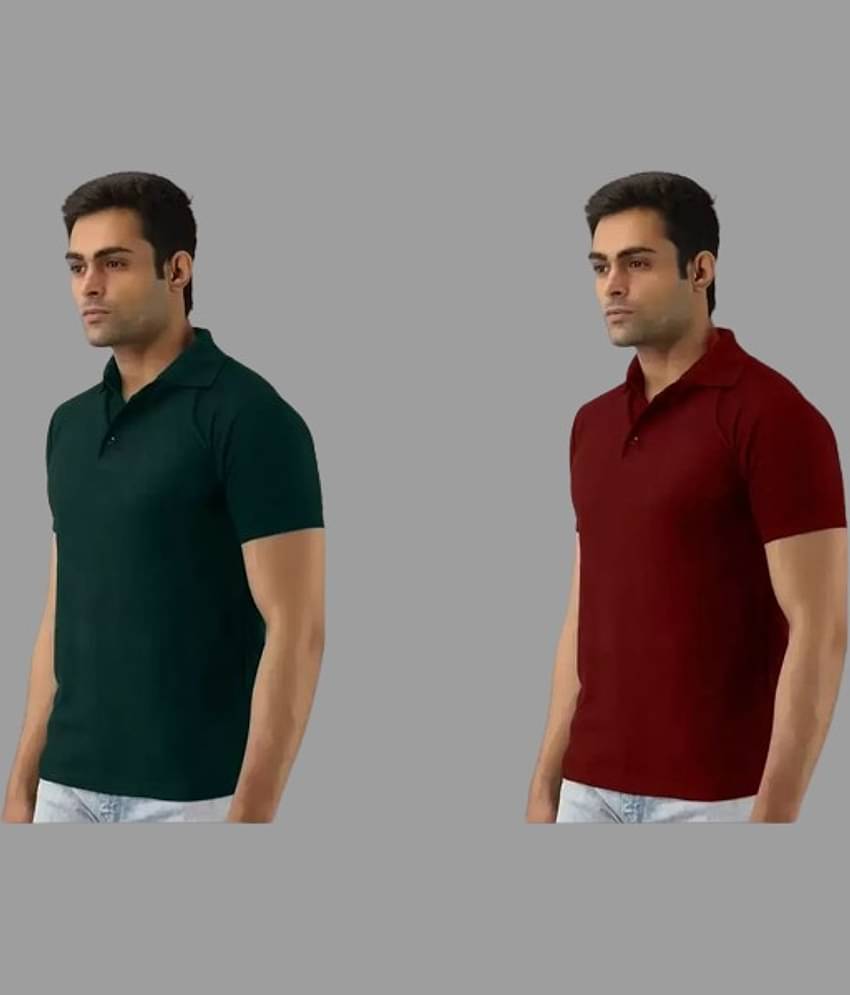 SKYRISE Pack of 2 Cotton Blend Slim Fit Solid Half Sleeves Men's Polo T Shirt ( Multicolor )
