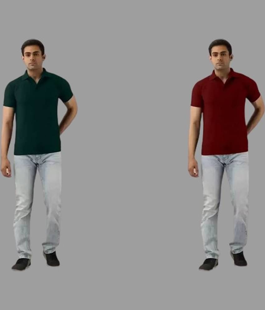 SKYRISE Pack of 2 Cotton Blend Slim Fit Solid Half Sleeves Men's Polo T Shirt ( Multicolor )
