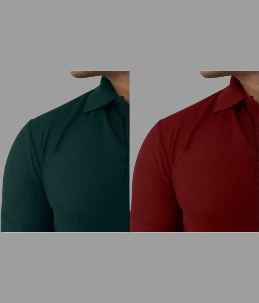 SKYRISE Pack of 2 Cotton Blend Slim Fit Solid Half Sleeves Men's Polo T Shirt ( Multicolor )