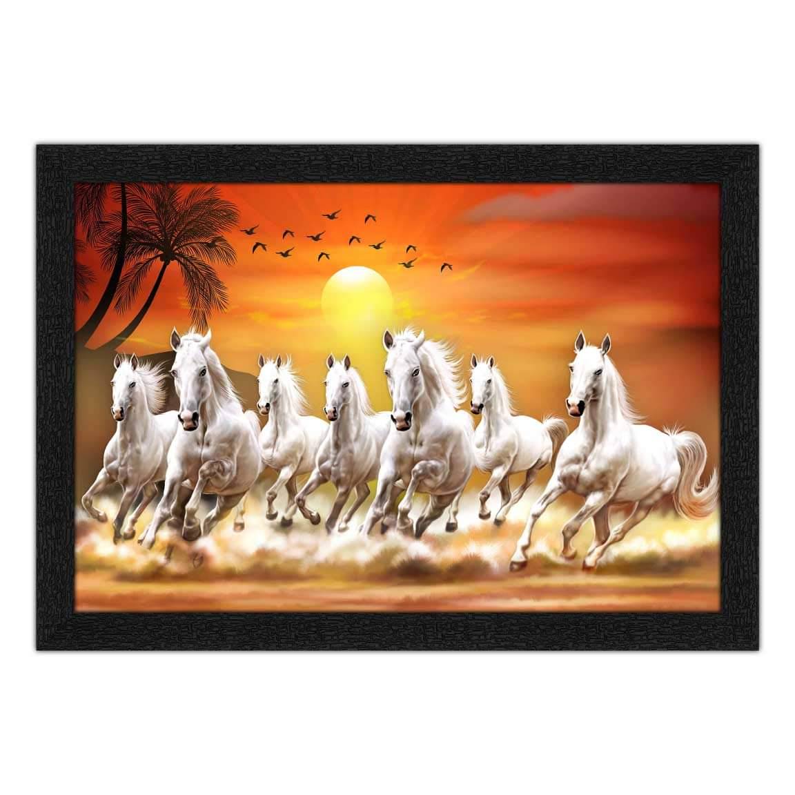     			SNDArt - Vastu 7 Ruuning Horses Painting With Frame For Home Decor Gift Items 11 x 14 inch