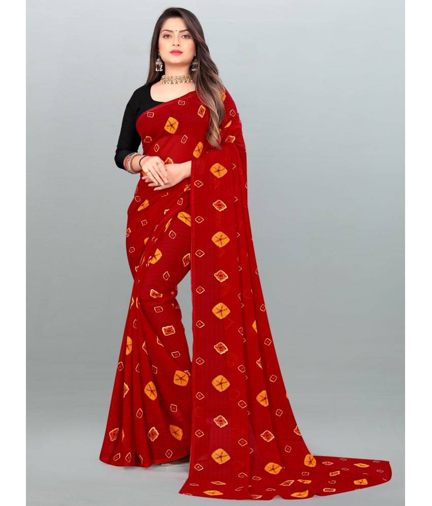 ANAND SAREES Georgette Printed Saree Without Blouse Piece ( Red ) ANAND SAREES Georgette Printed Saree Without Blouse Piece ( Red )