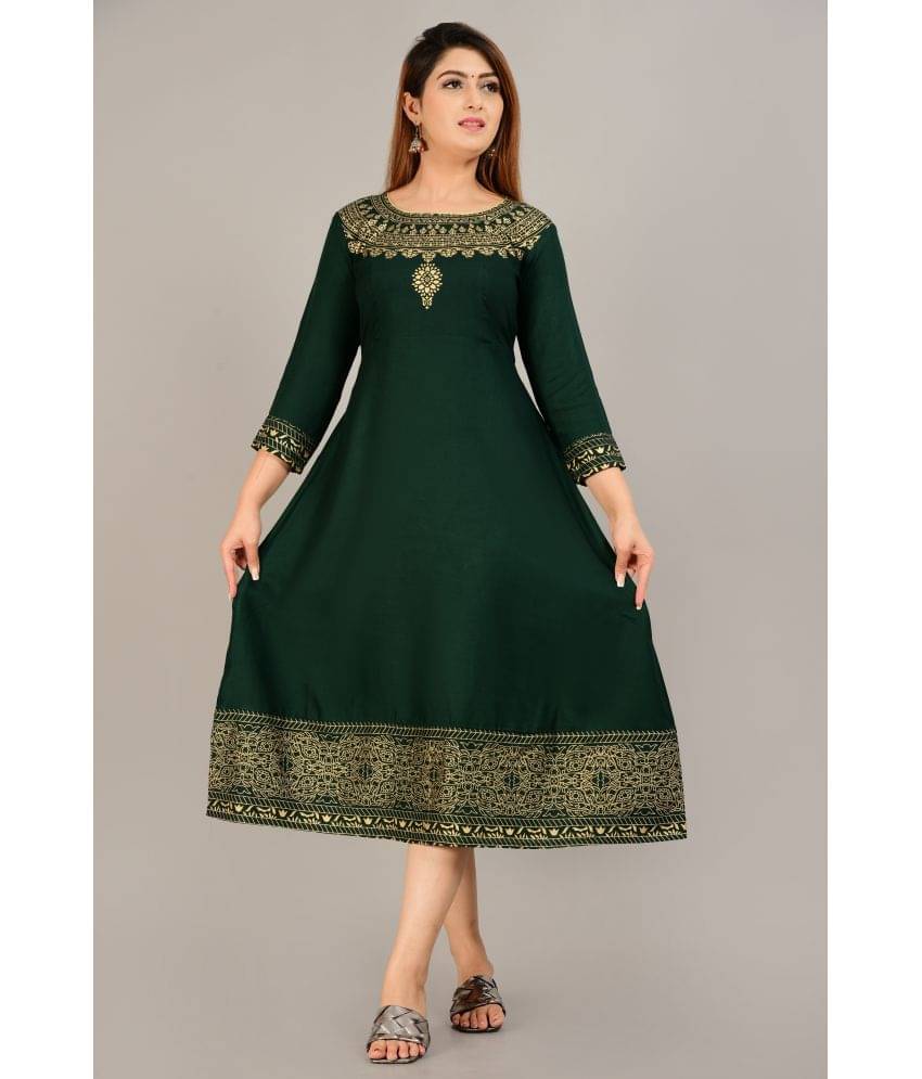Smien - Green Rayon Women's Flared Kurti ( Pack of 1 )     			Smien - Green Rayon Women's Flared Kurti ( Pack of 1 )