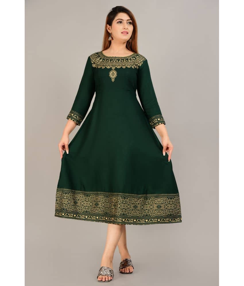 Smien - Green Rayon Women's Flared Kurti ( Pack of 1 ) - Kurtis, Tunics | Buy online on ZillyBuy