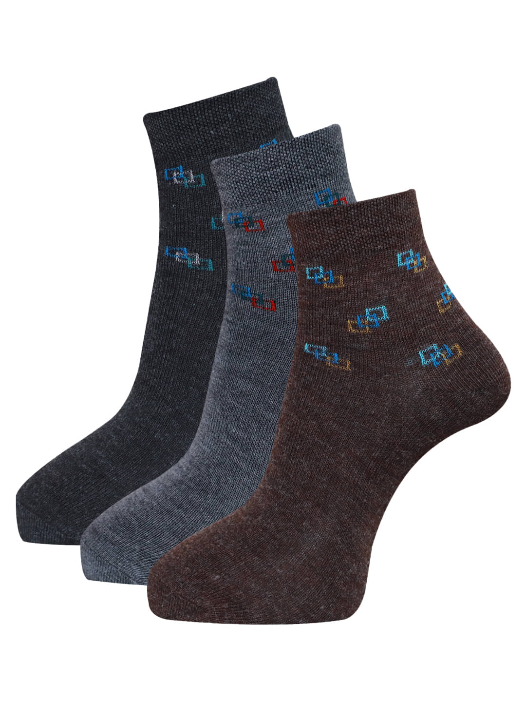 Socks - Woollen Men's Printed Multicolor Mid Length Socks ( Pack of 3 ) - Socks | Buy online on ZillyBuy