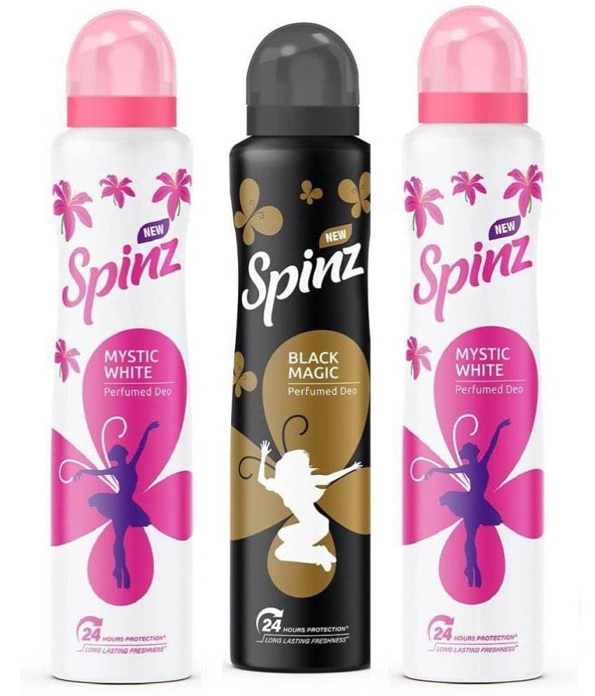 Spinz - 2 MYSTIC WHITE 1 BLACK MAGIC DEODORANT . Deodorant Spray for Unisex 450 ml ( Pack of 3 ) Spinz - 2 MYSTIC WHITE 1 BLACK MAGIC DEODORANT . Deodorant Spray for Unisex 450 ml ( Pack of 3 )