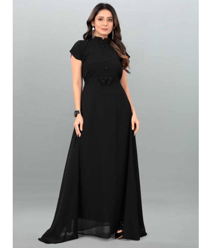 Vastanienterprise Women Georgette Solid Gown ( Black )     			Vastanienterprise Women Georgette Solid Gown ( Black )